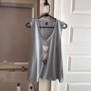 Gray Sleeveless Top with Heart Accents